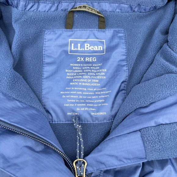 LL Bean TEK Rain Jacket Womens 2X Blue Fleece Lined Waterproof Hooded - Picture 2 of 11